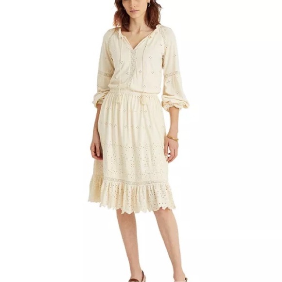 Lauren Ralph Lauren Womens Tailyna Ivory Jersey Eyelet Fit & Flare Dress XL NWOT - Picture 1 of 6